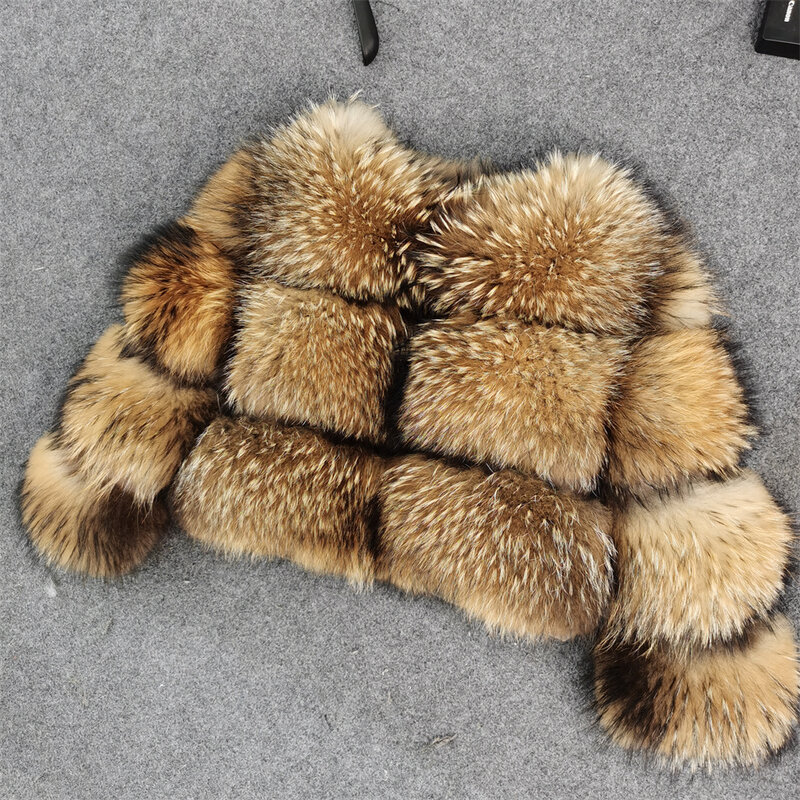 Winter Real Fur Women Raccoon Natural Fur Coat Silver Fox Long Vest Warm Luxury Jacket Parkas With Leather Fur Clothe For Female