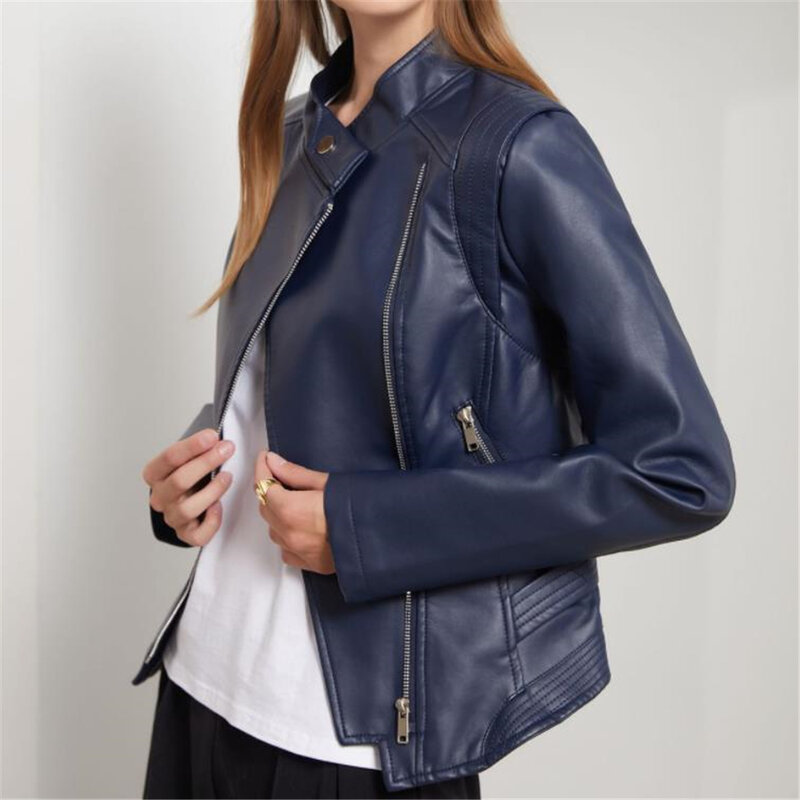 Куртка женская мотоциклетная из искусственной кожи на молнии, приталенный пиджак из искусственной кожи с отложным воротником, верхняя одежда из экокожи, 3XL, осень