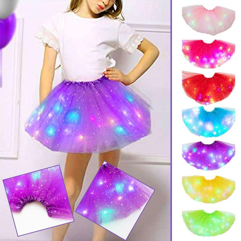 LED Light Skirt Children's Tutu Skirt Tulle Ballet Clothing Skirt Mini Accessories Dancewear Glowing Party Costume D6I0