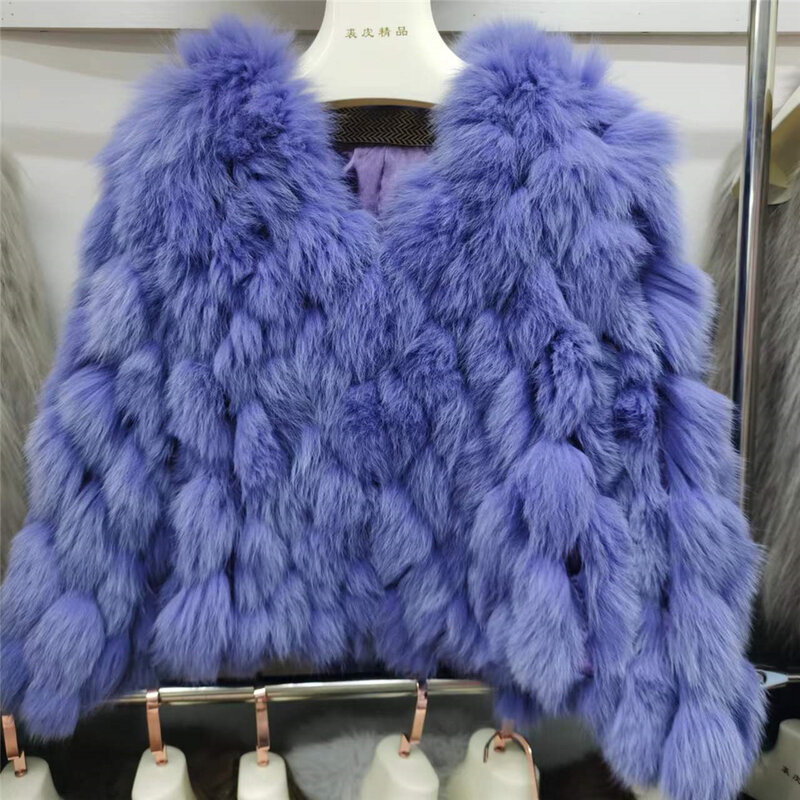 Hot Sales 2024 Women Winter Warm Real Fox Fur Coat High Quality Luxury Fashion Full Sleeves V Neck Female Fur Short Outwear
