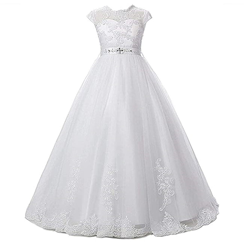 Кружевное платье HYGLJL с цветочным принтом для девочек, платья для первого причастия для девочек, платье длиной до пола, бальное платье с аппликацией и бисером