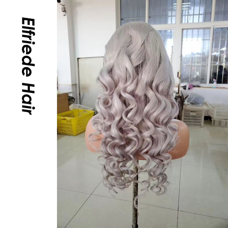Elfriede # Zilver Wit Losse Golf Lace Pruiken Voor Vrouwen 4X4 Veter Sluiting 13X4 13X6 Hd Lace Frontale Pruik 100% Remy Human Hair Pruiken