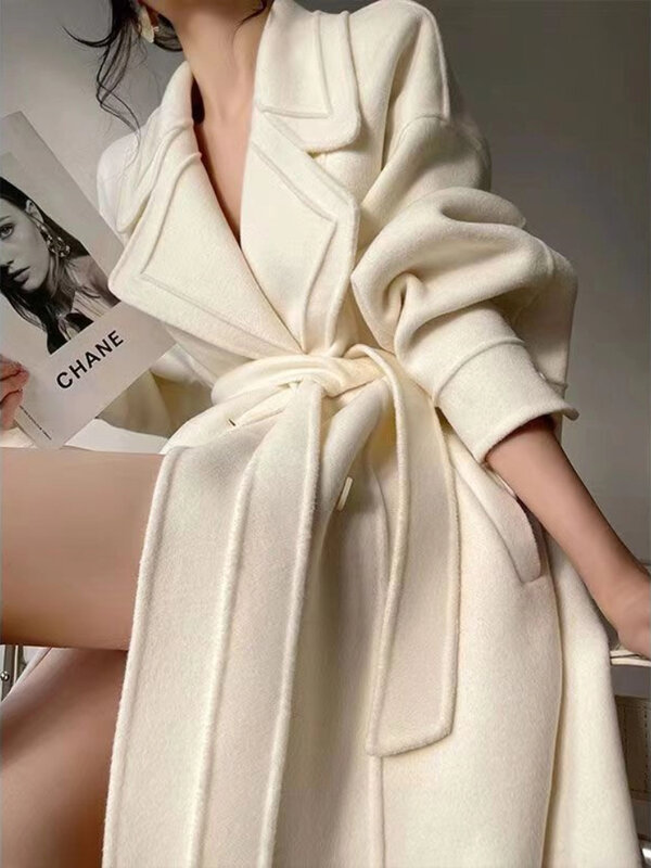 Mode Nieuwe Vrouwen Elegante Casual Wollen Jas Vintage Losse Solide Chique Herfst Winter Bovenkleding Overjas Vrouwelijke Kleding Warme Mantel