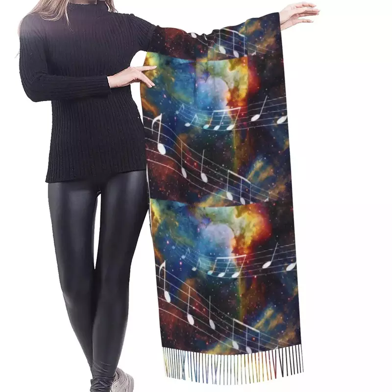 Осенне-зимние теплые шарфы абстрактные музыкальные ноты со звездами модная шаль шарфы с кисточками накидка на шею повязка на голову хиджабы палантин