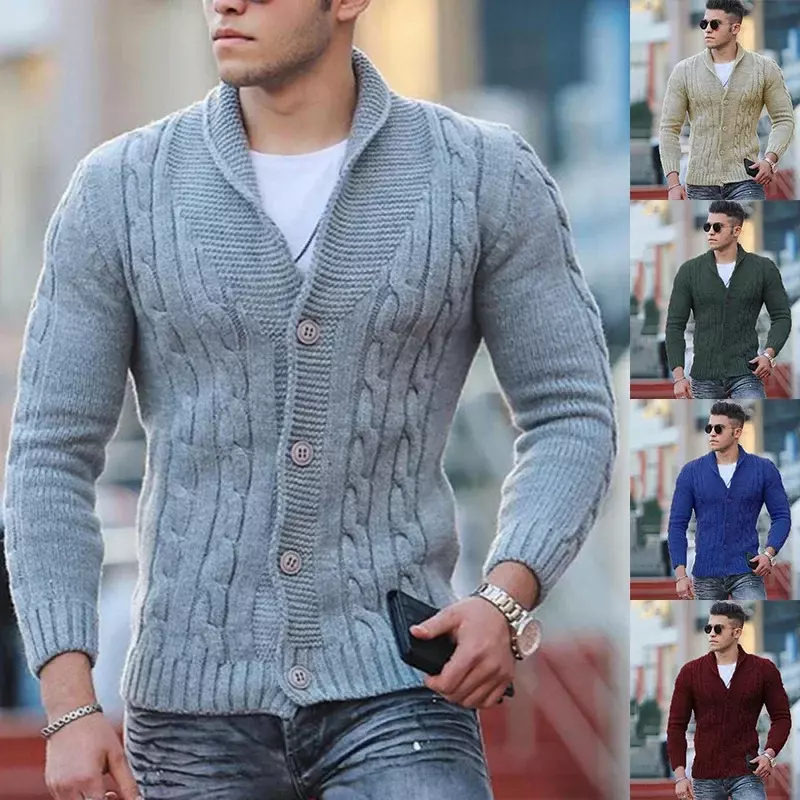 Suéter de malha monocromático slim fit masculino, casaco europeu e americano, cardigã quente, novo, outono e inverno, 2023