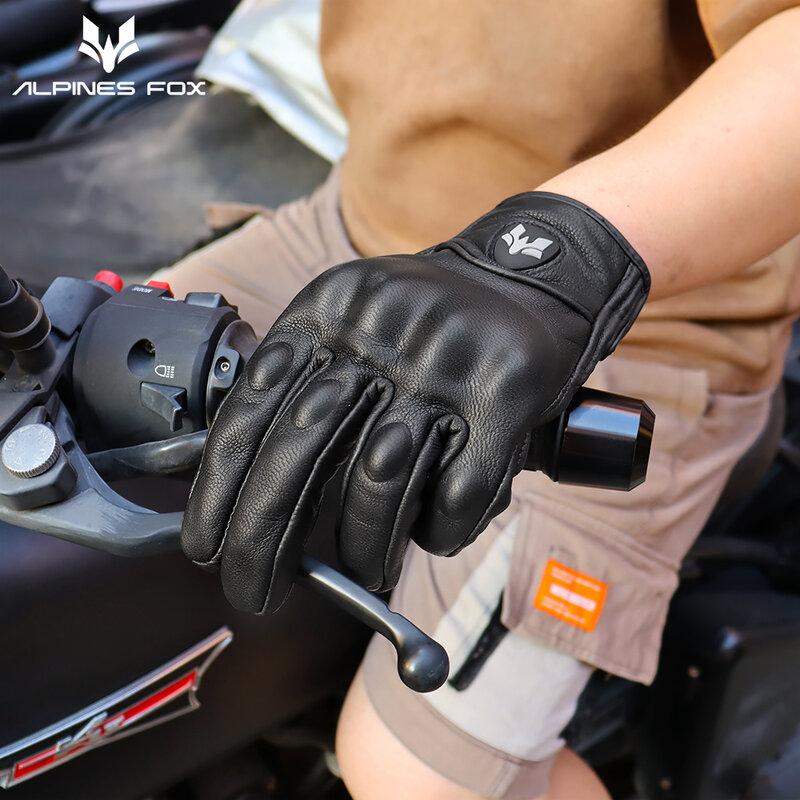 2023 estate nuovi guanti da moto in pelle Vintage da uomo guanti neri resistenti all'usura Touchscreen antiscivolo Retro motociclista Luvas