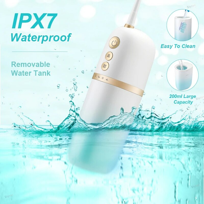 Styton-ポータブル口腔洗浄器ipx7,防水充電式,12モード,歯科用洗浄装置,トラベルバッグ付き