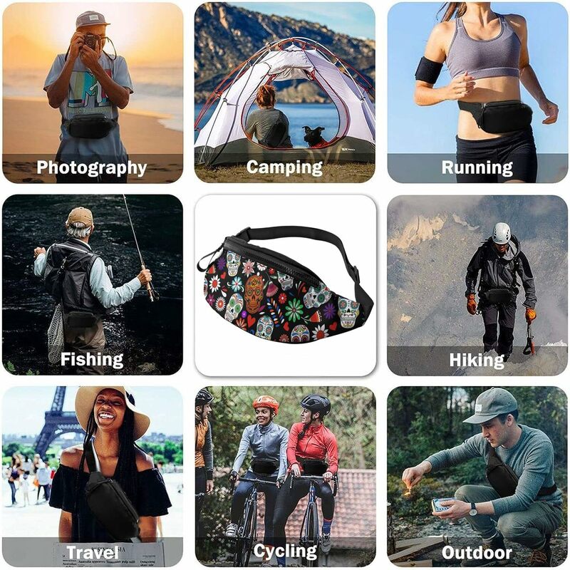 Skull Fanny Pack for Men and Women Adjustable Casual Waist Bag for Travel Party Festival Hiking Sports Hip Pack One Size