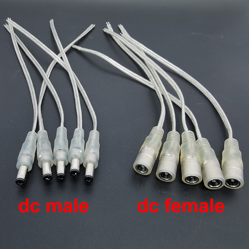 5 buah 20AWG 5A adaptor daya Pria Wanita nirkabel transparan kabel Pigtail 12V Jack kabel ekstensi 0.2m