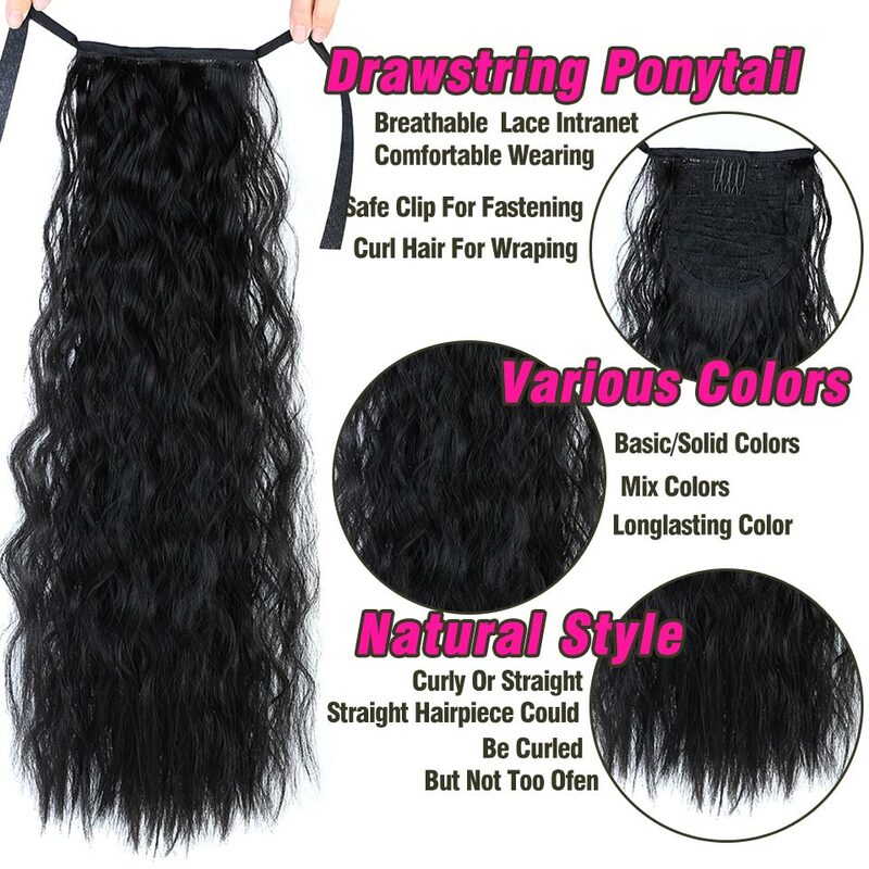 Extensiones de cola de caballo de cabello falso para mujeres africanas, Clips de cabello sintético, extensiones de cola de caballo con Clip de moño