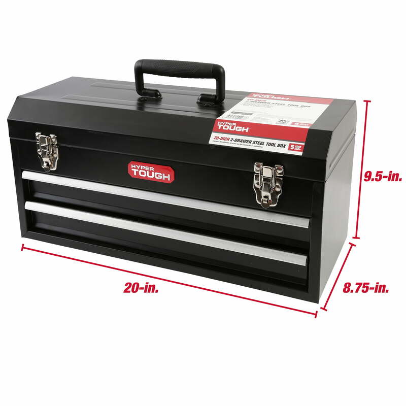 Hyper robuster 20-Zoll-Werkzeugkasten mit 2 Schubladen, Werkzeug kiste mit hoch klappbarem Deckel, schwarz, Stahl