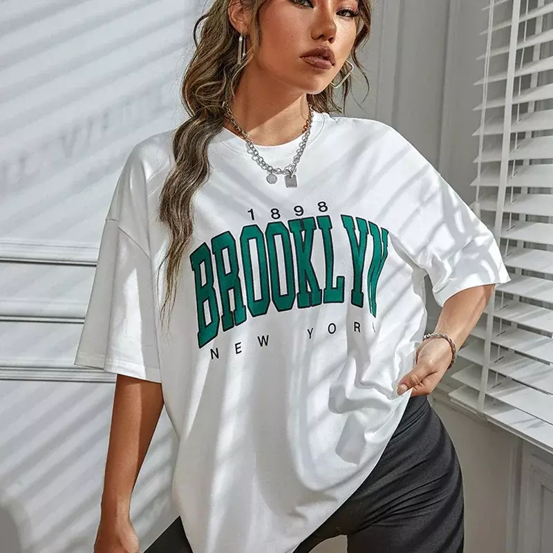 Übergroße Frauen T-Shirt 1898 Brooklyn York Brief Drop Schulter druck Vintage T-Shirt einfache Kleidung weibliche T-Shirt y2k Top