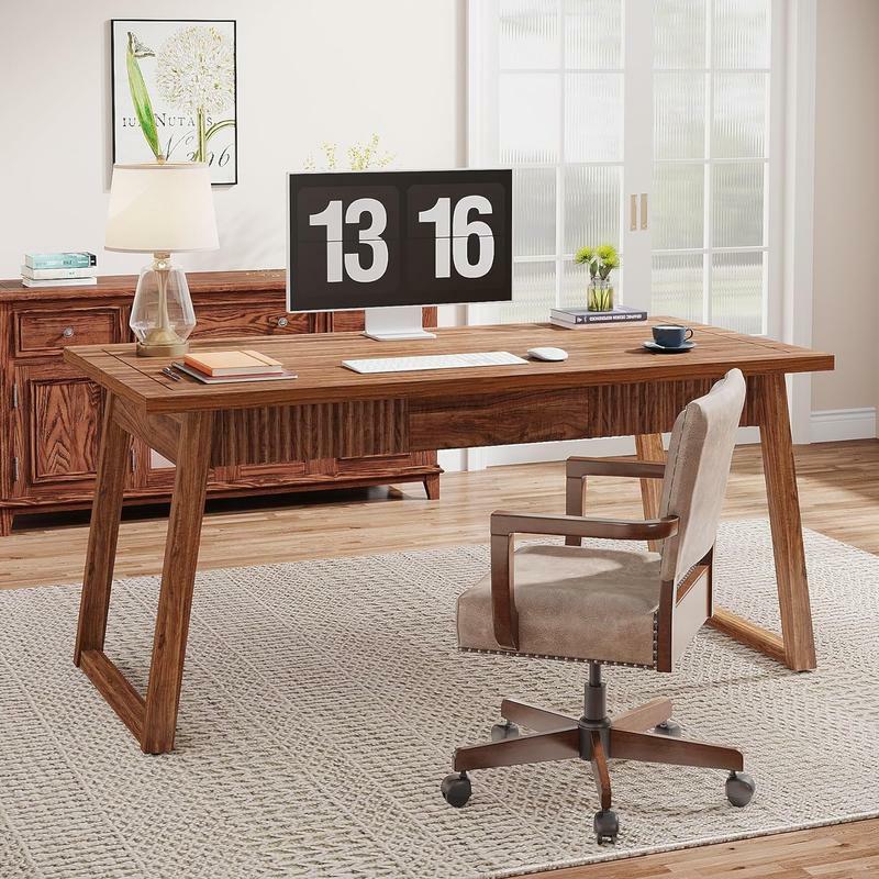 Tribesigns-escritorio ejecutivo de madera de 55 ", diseño moderno de mediados de siglo, color marrón nogal