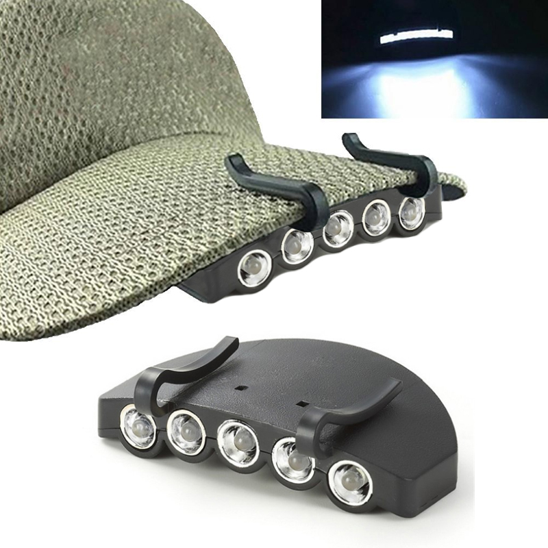 캠핑 낚시용 클립 캡 헤드 램프, 매우 밝은 실용적인 헤드 램프, 5 LED 헤드 라이트, 야간 낚시 램프, 모자 라이트 캡