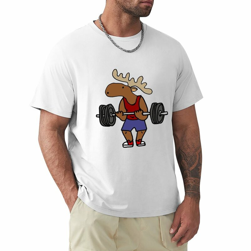 Camiseta divertida de alce para hombre, camisa de entrenamiento con dibujos animados, elevador de peso, blusa bonita