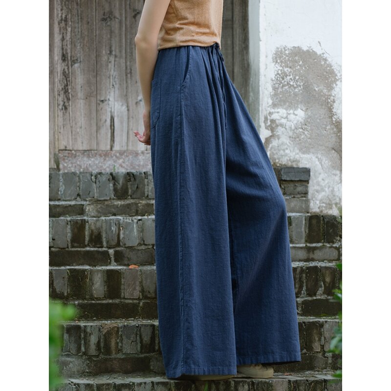 Женские весенне-осенние брюки, плотные теплые брюки из рами, Свободные мешковатые брюки оригинального дизайна для женщин в китайском стиле Дзен