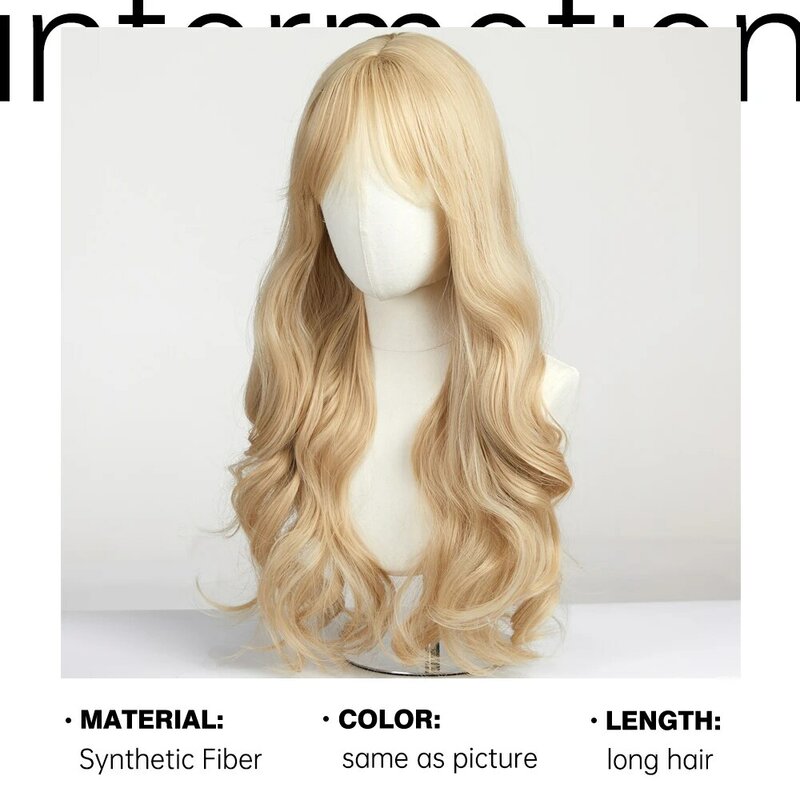 Long Wavy Light Ash Blonde Synthetic Wigs with Bangs for Women Natural Wave Cosplay Party Daily Use Hair Wigs Heat Resistant