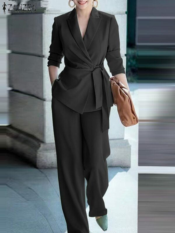 Zanzea-Elegante Terno de Trabalho OL feminino, blazer sólido e conjuntos de calças largas, fatos de treino urbanos, roupas de escritório feminino, moda oversize, 2pcs