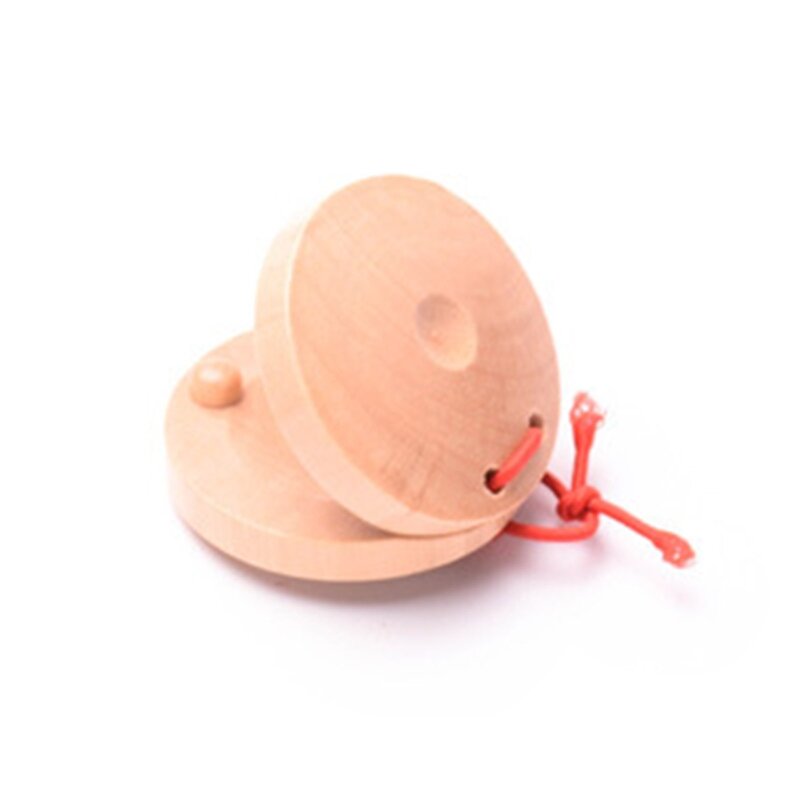 Wooden Percussion Primary Color Castanets Round Dance Board Red Blue For Baby
