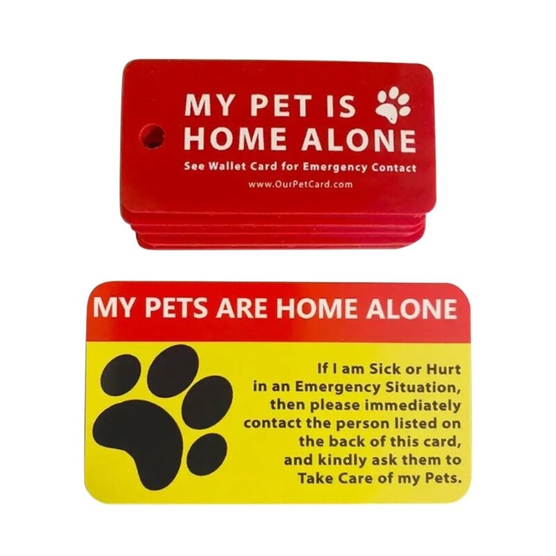 Y1UB Dog Cat are Home Alone Alert Emergency Card & Key Tags with Emergency Contact Call Cards Pet Emergency Contact Keychain