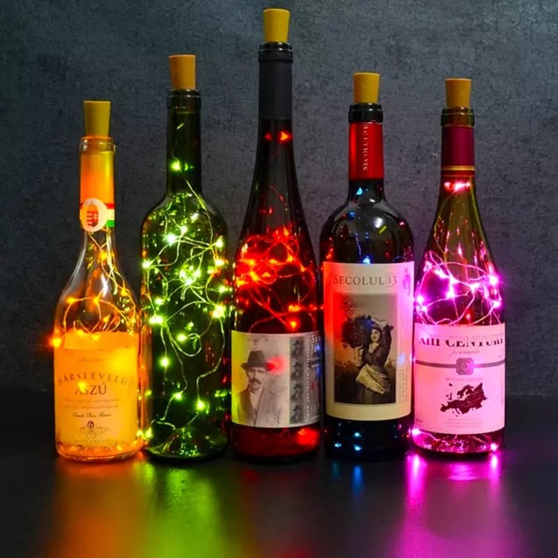 10Leds 20LED lampu botol anggur lampu peri dengan gabus tali LED lampu karangan bunga dekorasi pesta Bar botol lampu