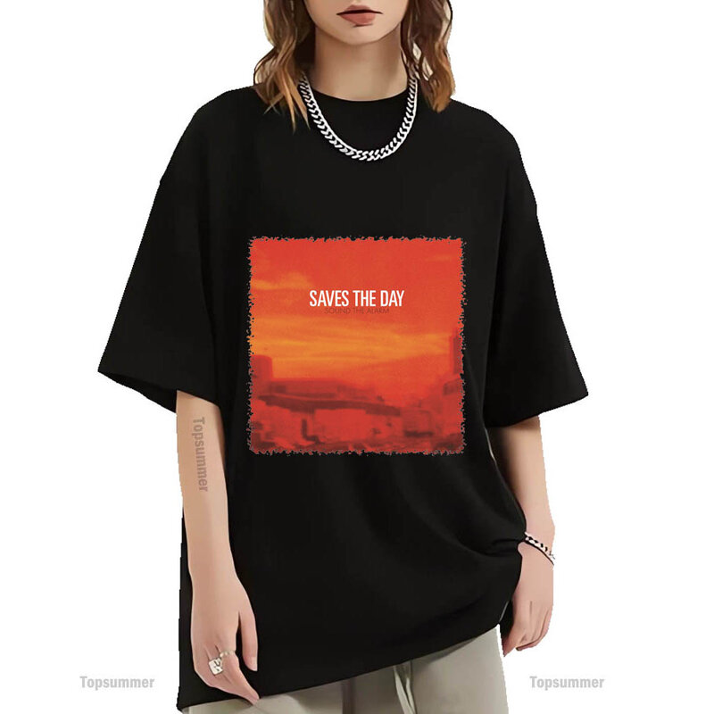 Sound the Alarm T-Shirt Album Saves The Day Tour T Shirt pria sederhana Streetwear kaos lengan pendek pakaian hitam wanita