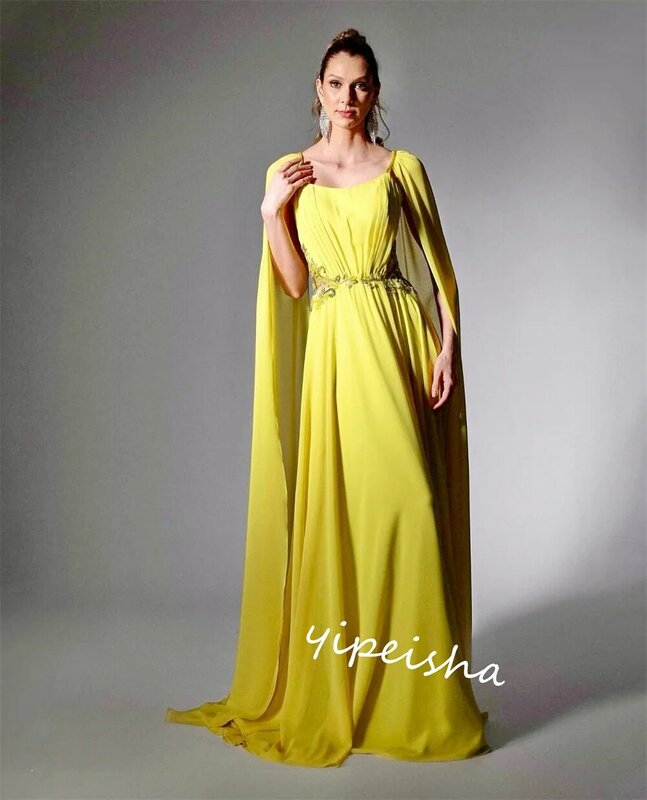 Jersey Draped Beading Clubbing A-line Square Neck Bespoke Occasion Gown Long Dresses