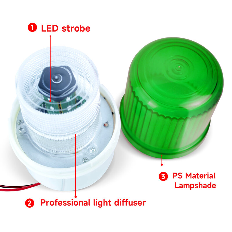 ไฟบีคอนไฟกระพริบฉุกเฉิน LED สีเขียวพร้อมออด90dB ไฟไซเรน2ชิ้น