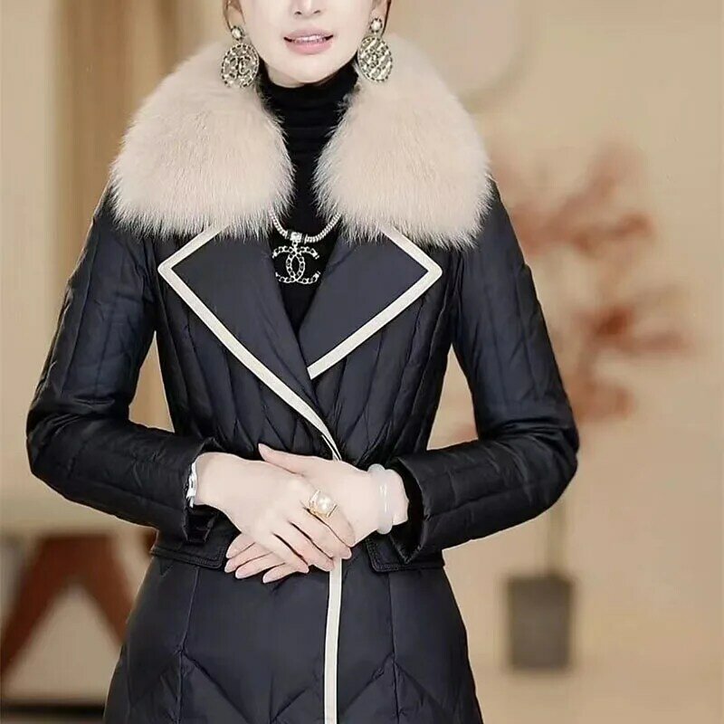 Женское пуховое пальто из хлопка, Зимняя Толстая куртка с большим воротником из искусственного лисьего меха, Новая высококачественная женская зимняя длинная Паркер