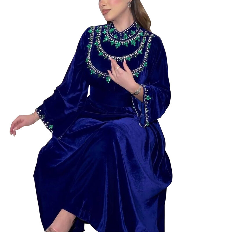 Vestido islámico musulmán de Oriente Medio, bata Abaya de terciopelo con cremallera, gota de agua verde, diamante, moda de lujo, Arabia Saudita