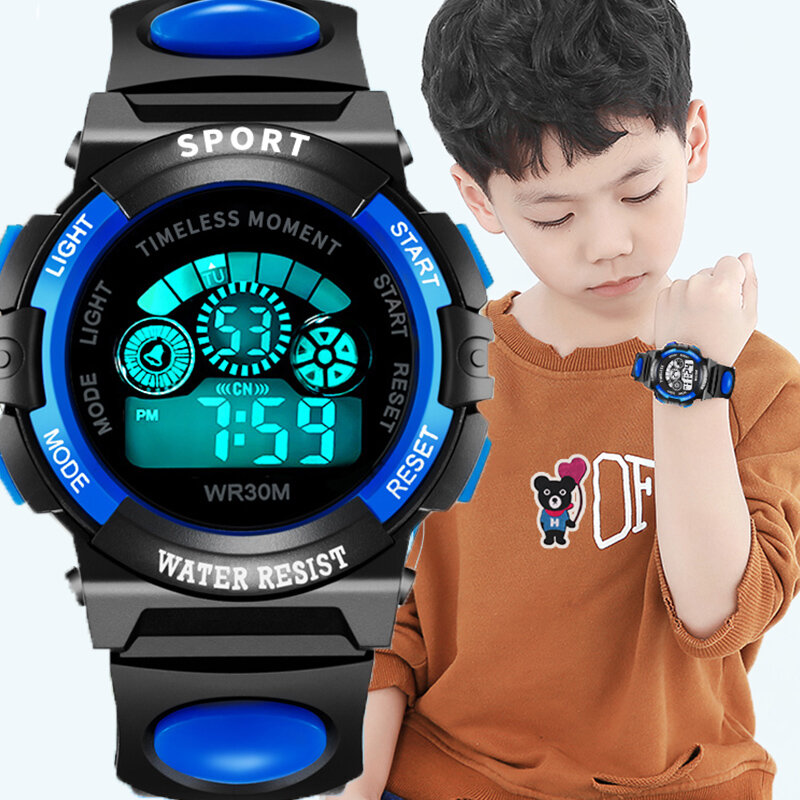Jam tangan anak elektronik, arloji warna bercahaya tahan air multi-fungsi Alarm jam untuk anak laki-laki dan perempuan