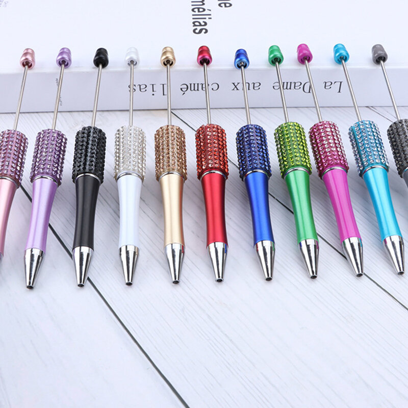 32pcs Diamond Beaded Pen Wholesale DIY Plastic Glitter Beaded Ball Pen Handmade Stick Diamond Beaded Pens for Writing