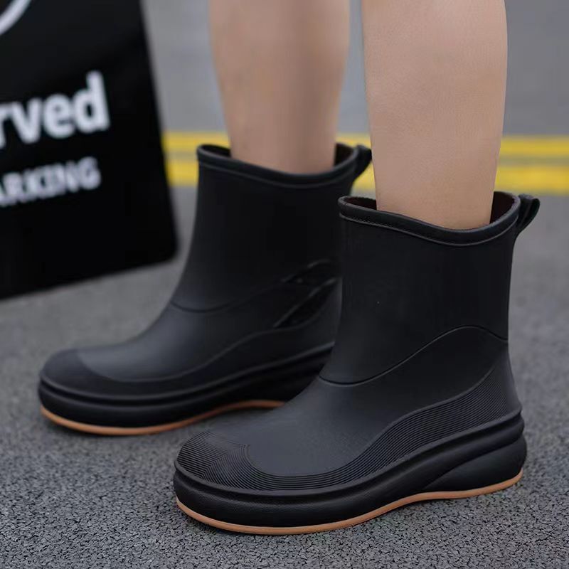 Sepatu bot hujan wanita, sepatu kerja dapur Ankle taman karet dapat dilepas penutup katun