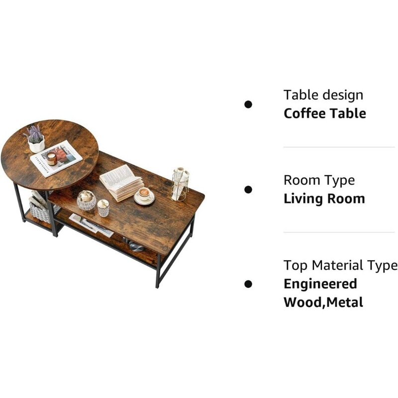 Table basse moderne du milieu du siècle, table centrale de ferme rustique, ensemble de table amovible, salon, poignées 2 en 1