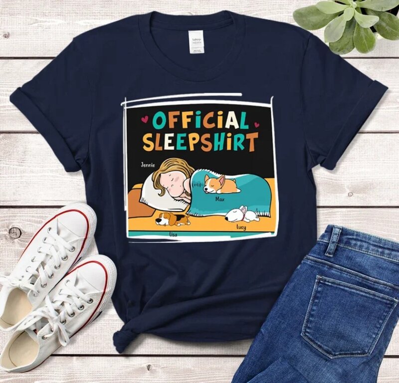 Camiseta feminina de algodão de manga curta, camiseta com o pescoço, camisa personalizada do sono do mam do cão, tops de roupas femininas