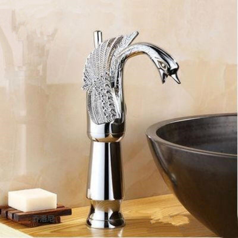 Basin Faucets High Swan Faucet Luxury Wash Bathroom Mixer Taps Brass Hot And Cold Taps Gold Plated Single Hole Tap