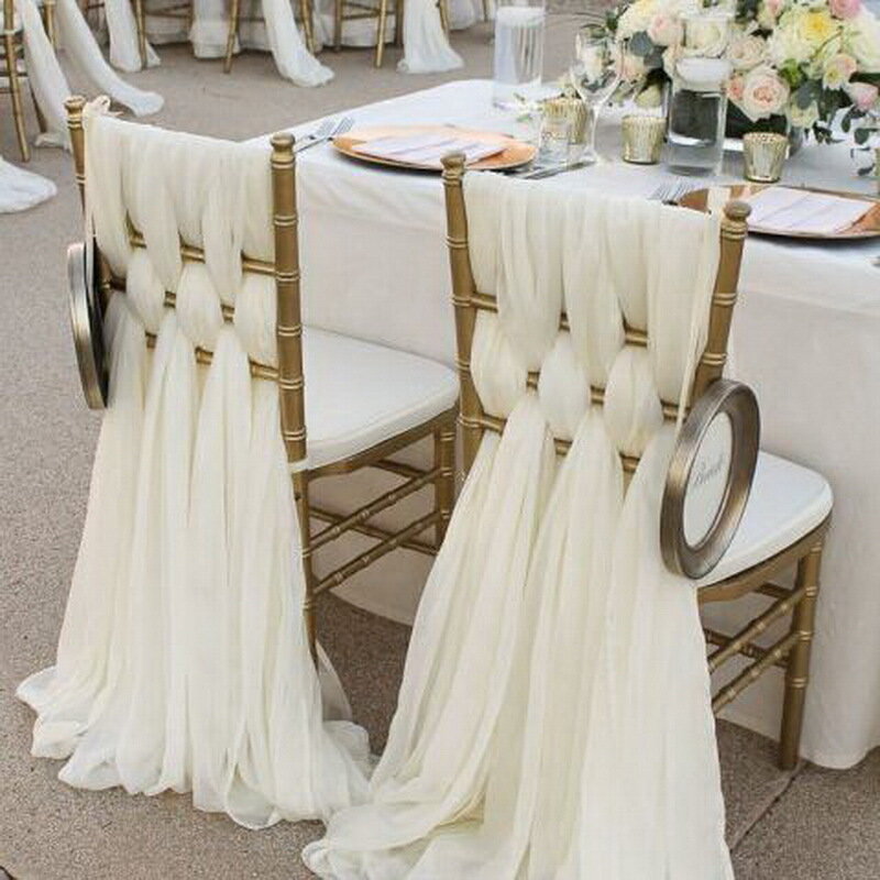 Taplak meja sifon putih, selempang romantis untuk meja pernikahan makan tipis pengantin dekorasi meja pesta Pancuran bayi