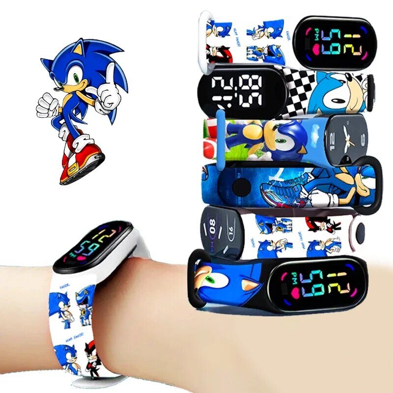 Цифровые часы Disney Stitch Sonic, светящиеся сенсорные водонепроницаемые электронные спортивные часы с аниме фигурками, подарок для детей на день рождения