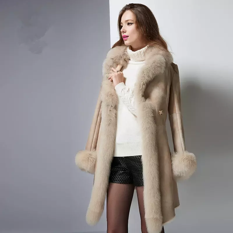AYUNSUE – manteau en vraie fourrure de renard pour femme, Vintage, naturel, Double face, veste d'hiver, AP58, 2020
