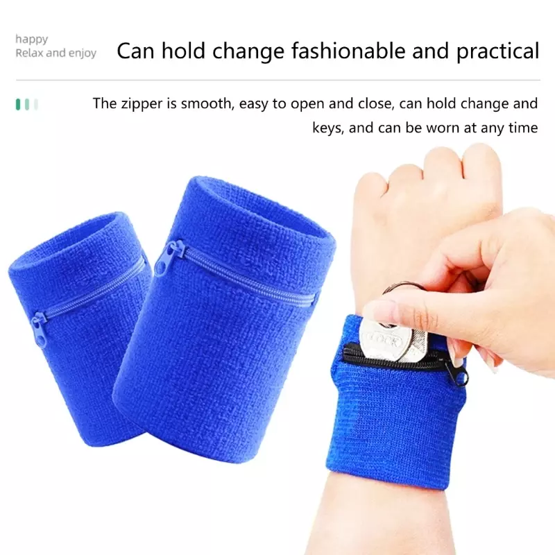 Sport Wristband, Zipper Workout Wallet Wrist Bag Breathable Pocket Sweatband Wrist Wallet for Running Coin Key Storage