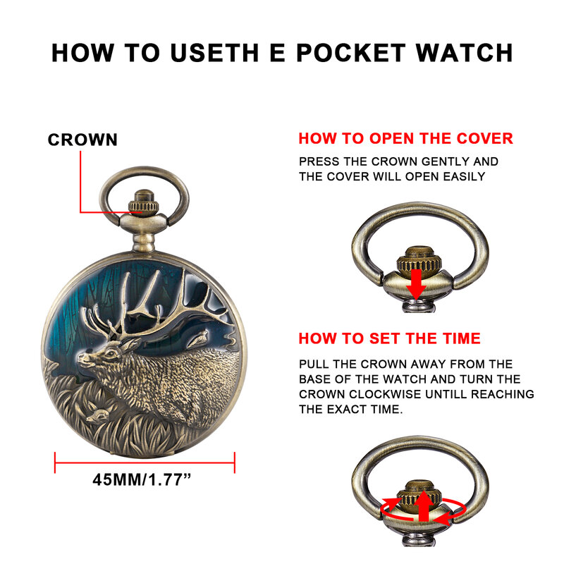 New Design Quartz Pocket Watch Elk Retro Series Pocket&Fob Watches Personalised Necklace Pendant For Men Women