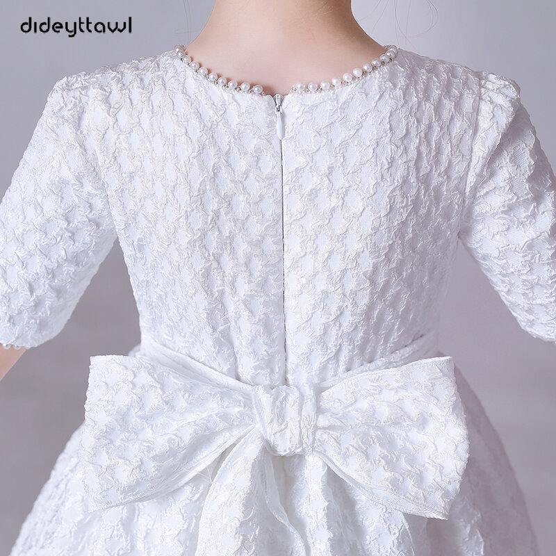Dideytax-女の子のための白いふくらんでいるスカート,エレガントな花,結婚披露宴,半袖,家族,ジュニア,花嫁介添人のためのドレス