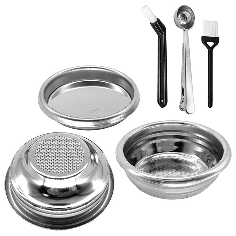 58Mm Stainless Steel Filter Basket 1/2 Cup For Espresso Bottomless Portafilter Compatible For Expobar/Breville 9/Nuova
