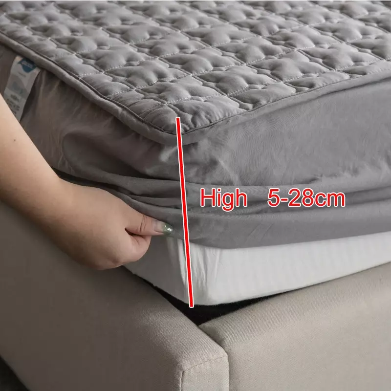 Capa de cama de algodón sólida, cubierta de cama enrossada, deslizamiento, capa de colchón estofando capas de colchón a prueba de viento
