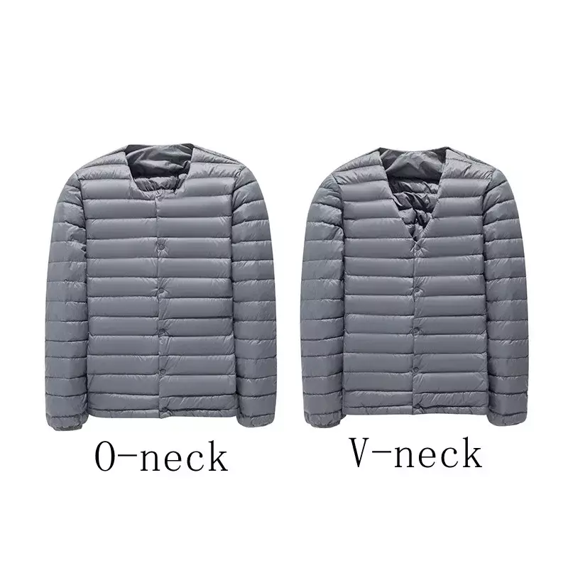 Jaket bulu angsa hangat untuk pria, jaket Dalaman bebek putih kualitas terbaik 90%, jaket hangat leher-o variabel kerah V untuk pria