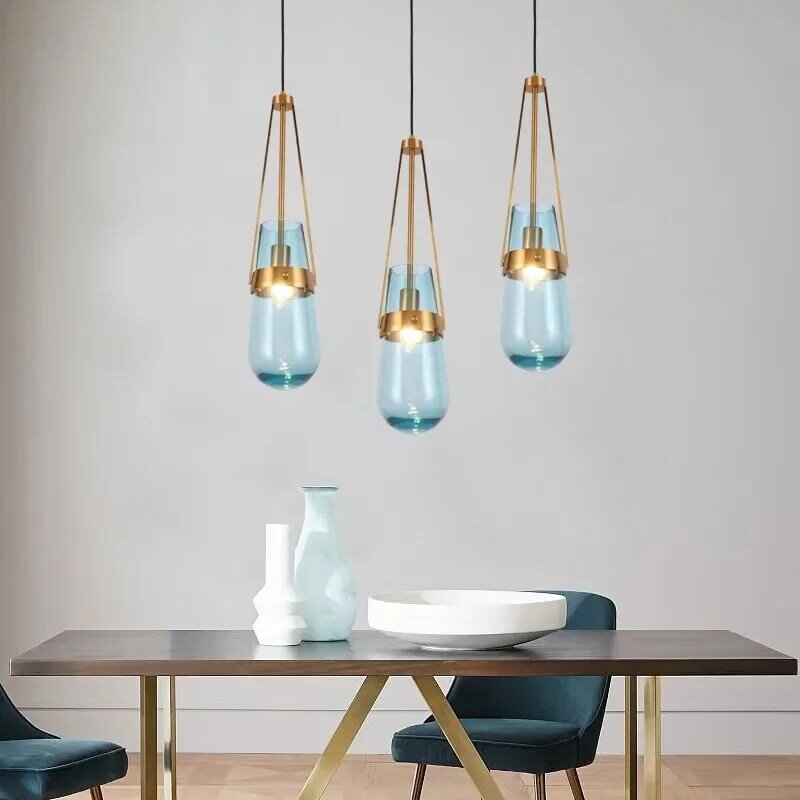 Lámpara de mesa de cocina de un solo cabezal, candelabro de cristal de gota de agua minimalista nórdico, luz de diseñador de personalidad creativa, colgante de lujo