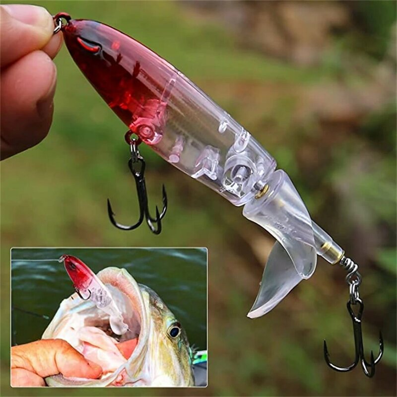 10cm/14cm Topwater Fishing Lure Whopper Popper Artificial Bait Hard Plopper Soft Rotating Tail Fishing Tackle Fishing Bait