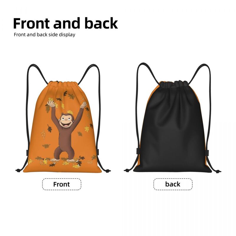 Custom Funny Cartoon Drawstring Bag Women Men Lightweight Curious George Sports Gym Storage Backpack