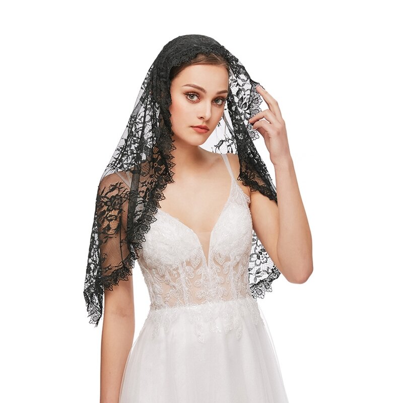 Фата для девочек, кружевная вуаль, свадебные аксессуары для волос, кремово-белое кружево с цветочным принтом, свадебная вуаль,