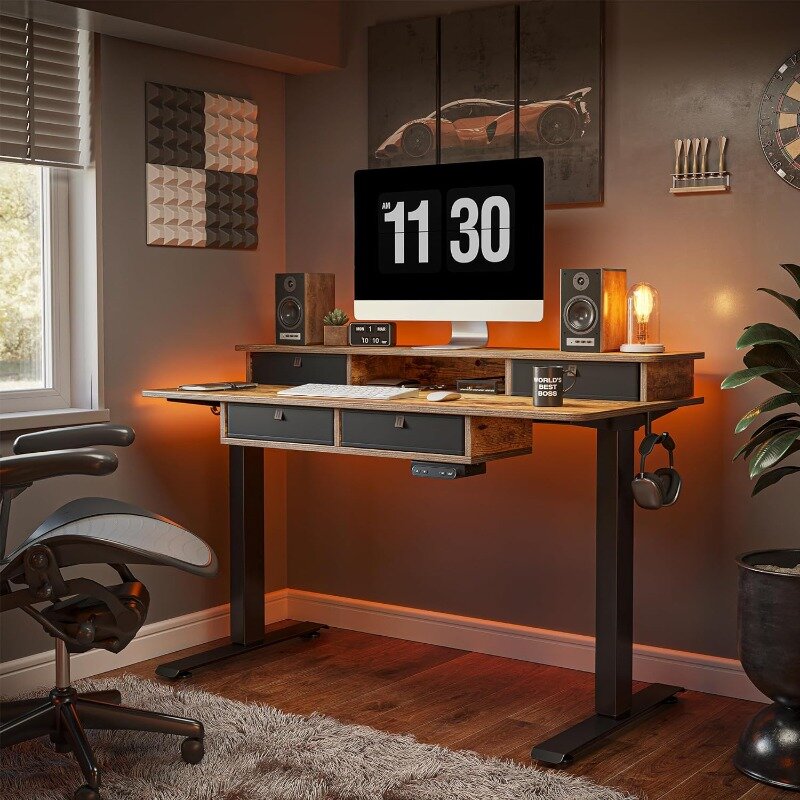 48x24 scrivania elettrica in piedi regolabile in altezza con 4 cassetti, supporto per sedersi con ripiano, scrivania in aumento con pannello di giunzione,